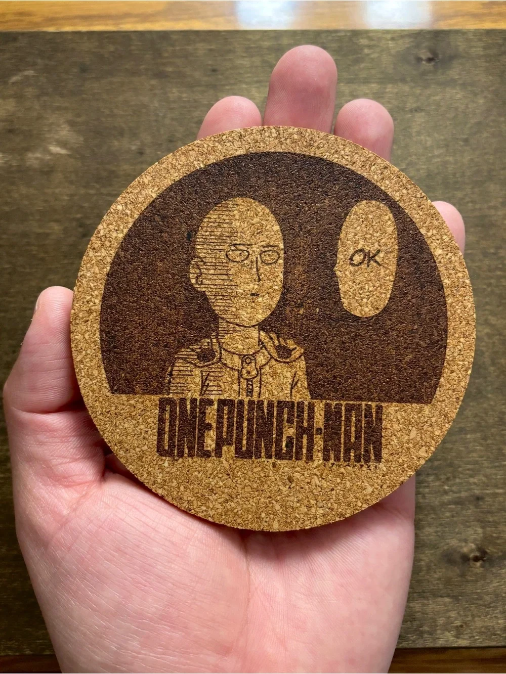 One Punch Man Laser Engraved Cork Coaster
